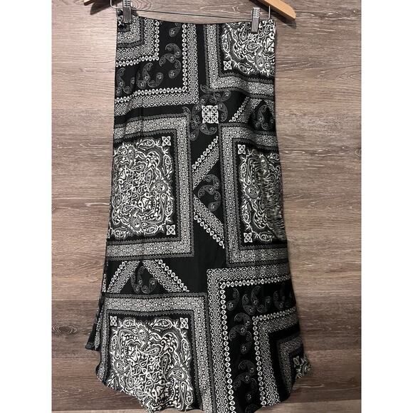 Country Western Skirt Midi Sz S Paisley Bandana Boho Slip Elastic Waist Rodeo - Picture 1 of 8